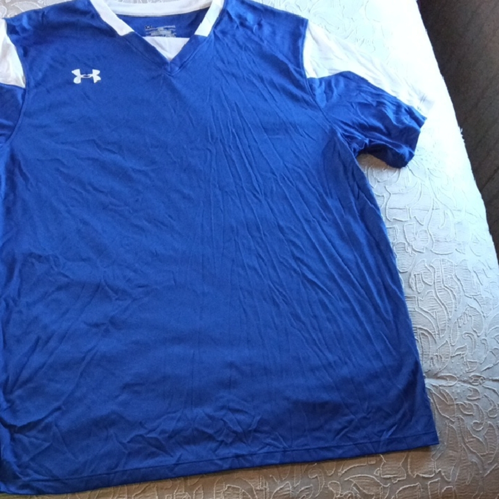 Under Armour V-Neck Blue and White Sports Tee